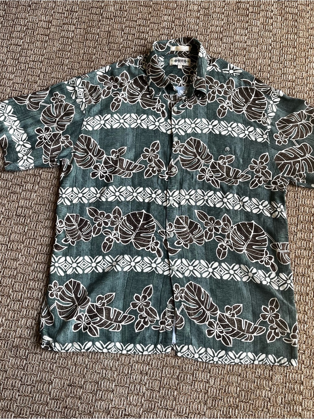 Vintage Campia Moda Tropical Men's Floral Button Down Shirt - Green and Brown